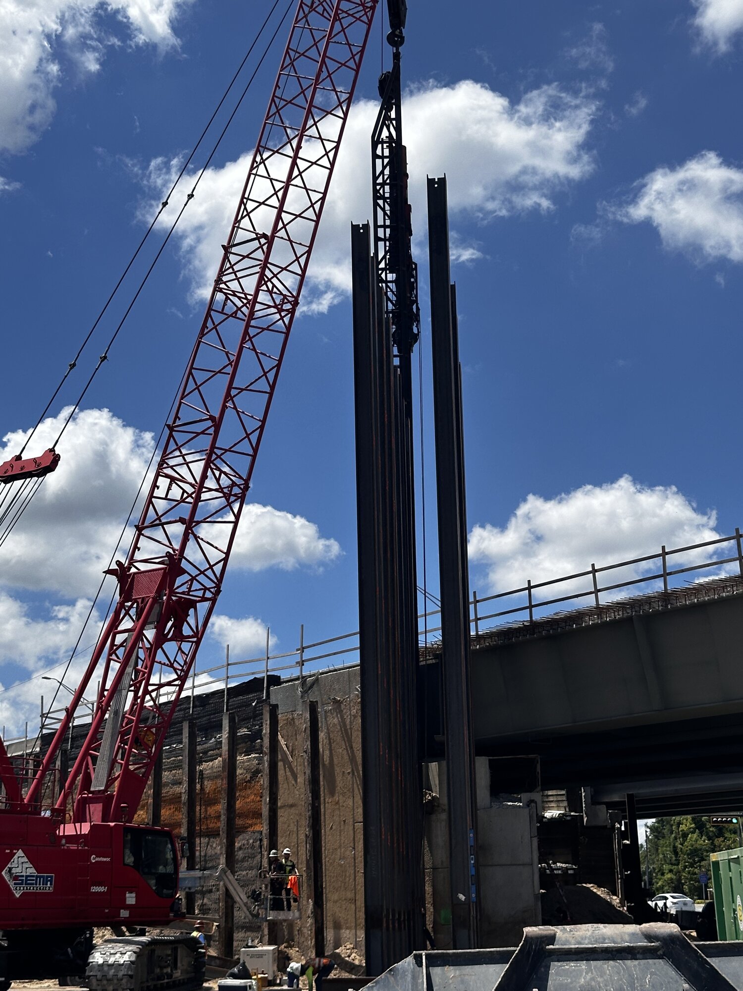 Crane positioned at bridge pier construction