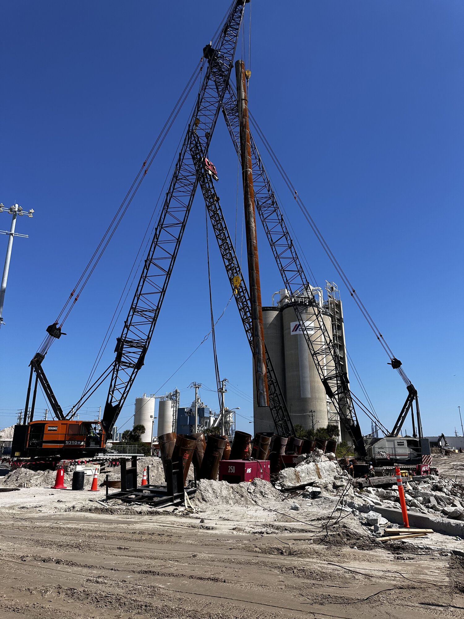 Crane at barge construction site