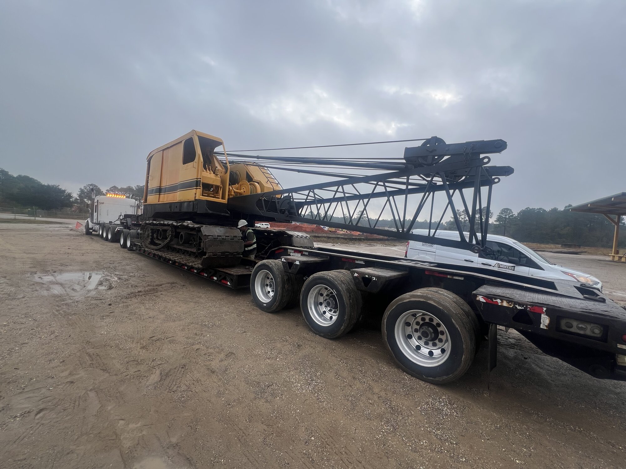 Pile driving equipment in yard