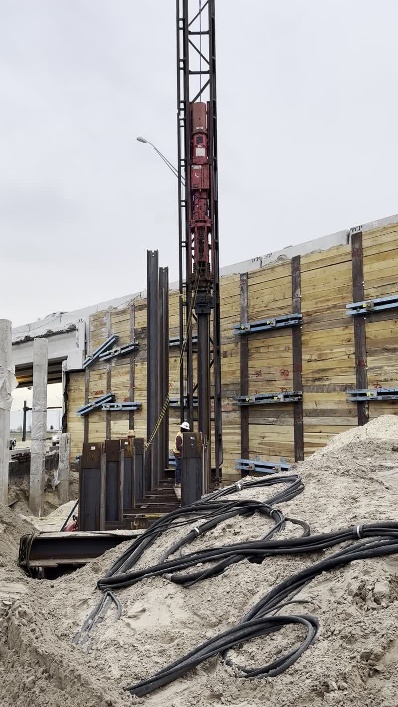 Pile driving hammer at work, video thumbnail