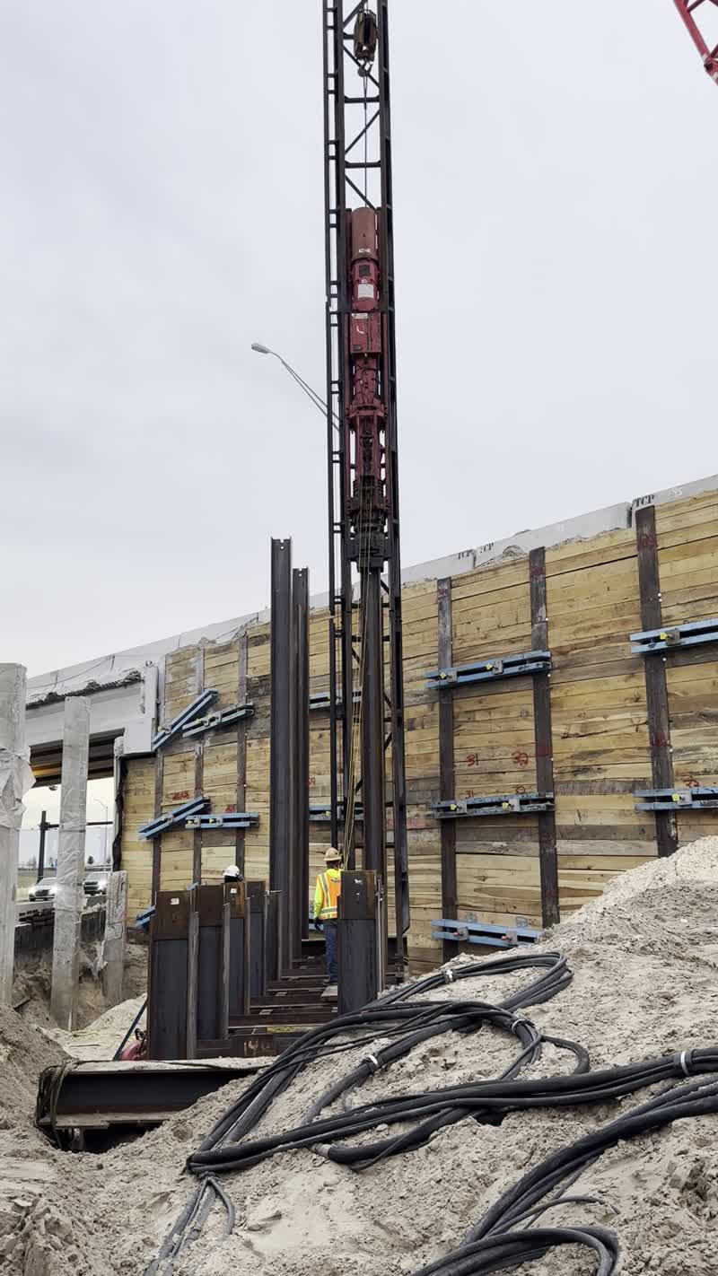 Pile driving hammer at work, video thumbnail